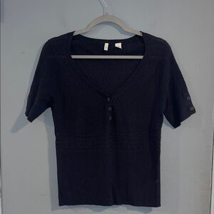 Moth Black V-Neck Short Sleeve Knit Top Size L